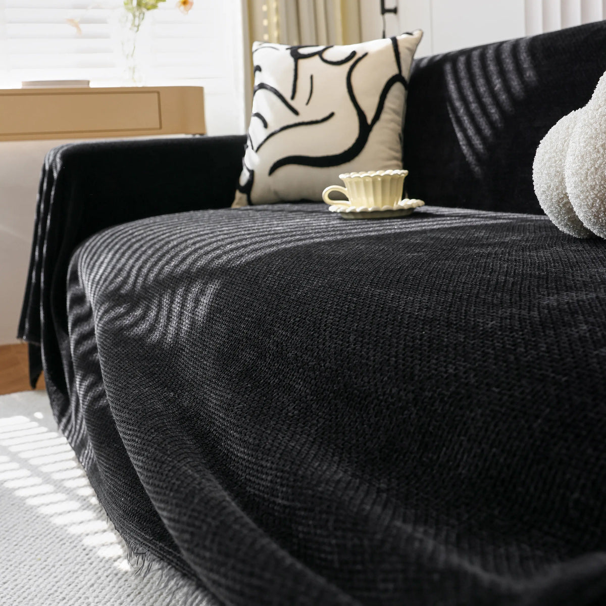 Chenille Thickened Solid Couch Blanket Throws, Reversible Couch Covers for Sectional Couches