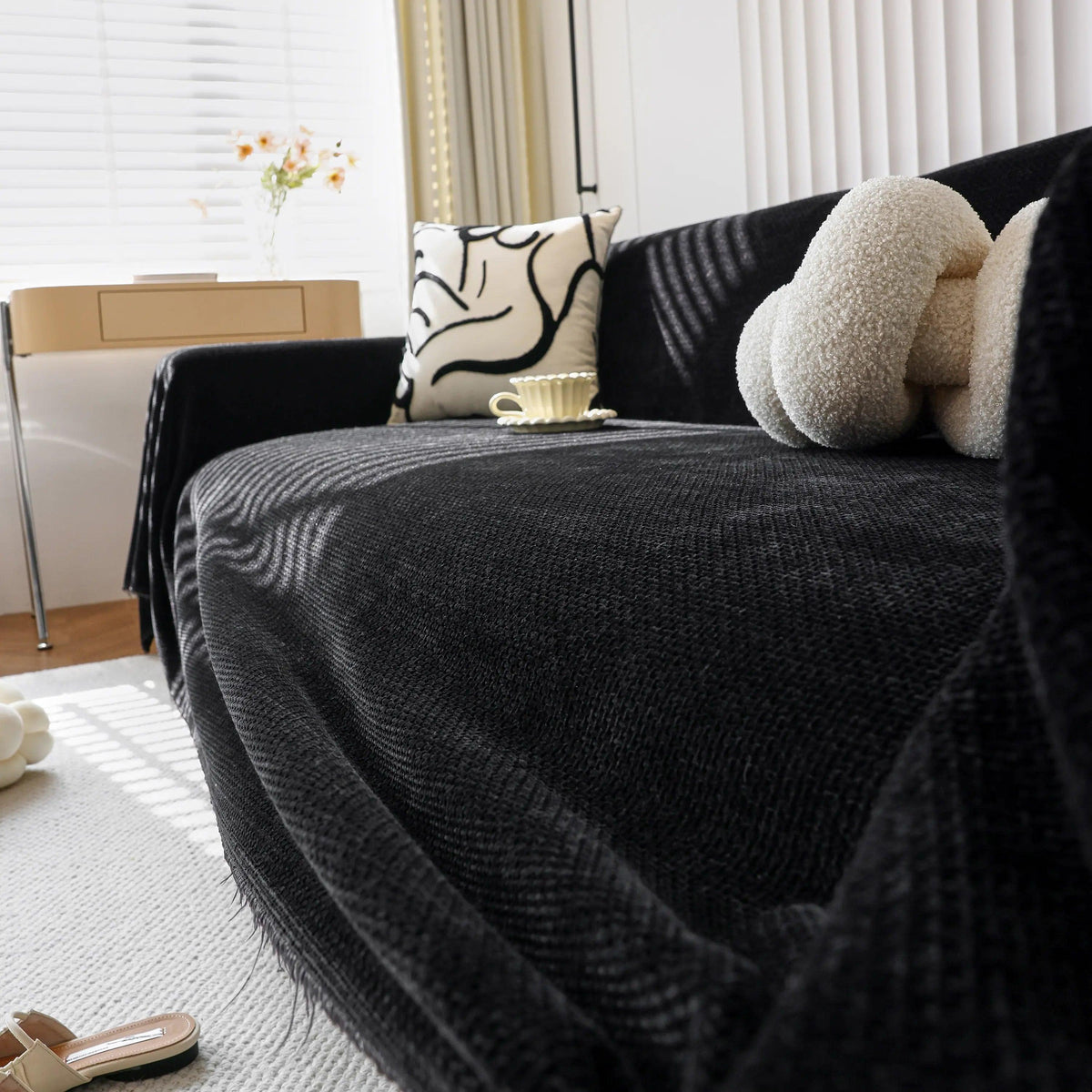 Chenille Thickened Solid Couch Blanket Throws, Reversible Couch Covers for Sectional Couches