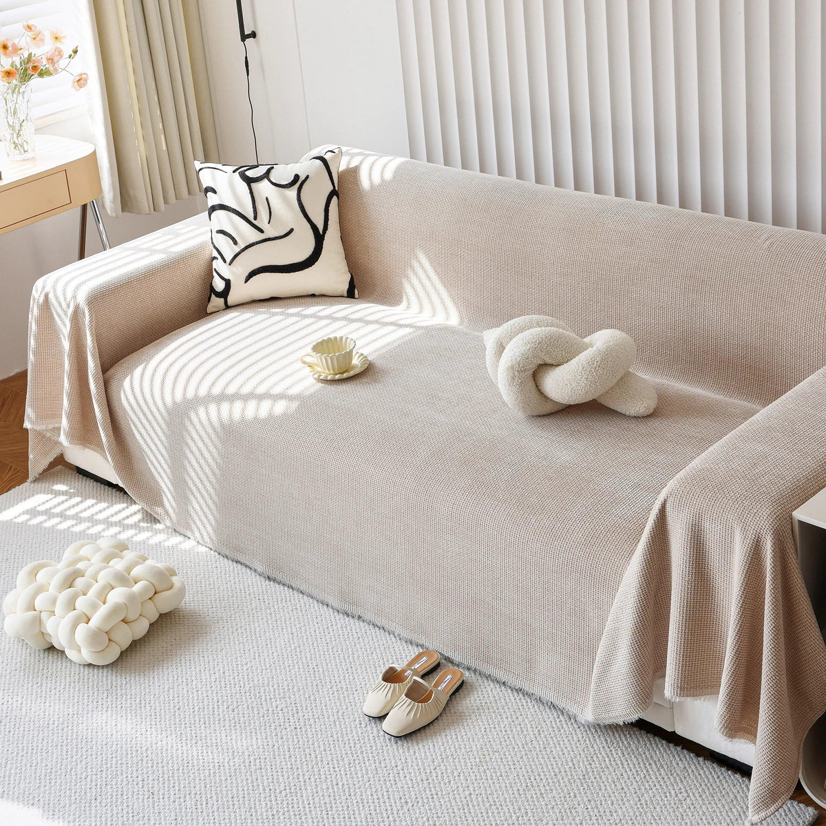 Chenille Thickened Solid Couch Blanket Throws, Reversible Couch Covers for Sectional Couches