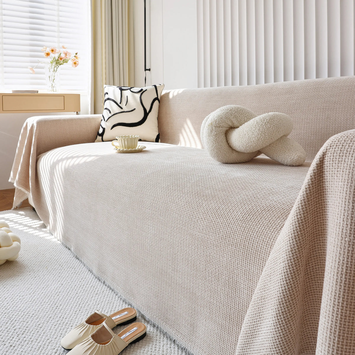 Chenille Thickened Solid Couch Blanket Throws, Reversible Couch Covers for Sectional Couches