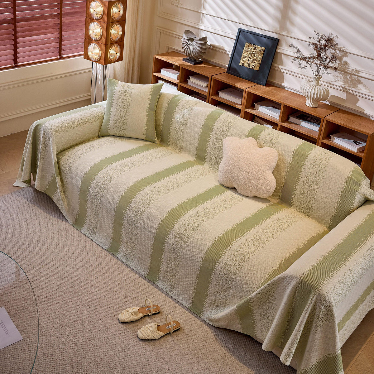 Modern Striped Sofa Throw Blanket, Lightweight Couch Cover for Summer Seating
