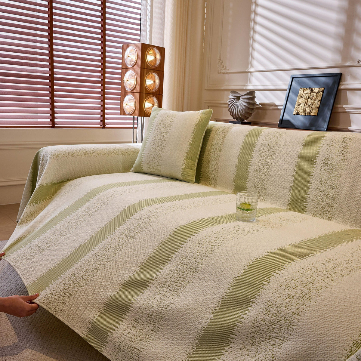 Modern Striped Sofa Throw Blanket, Lightweight Couch Cover for Summer Seating