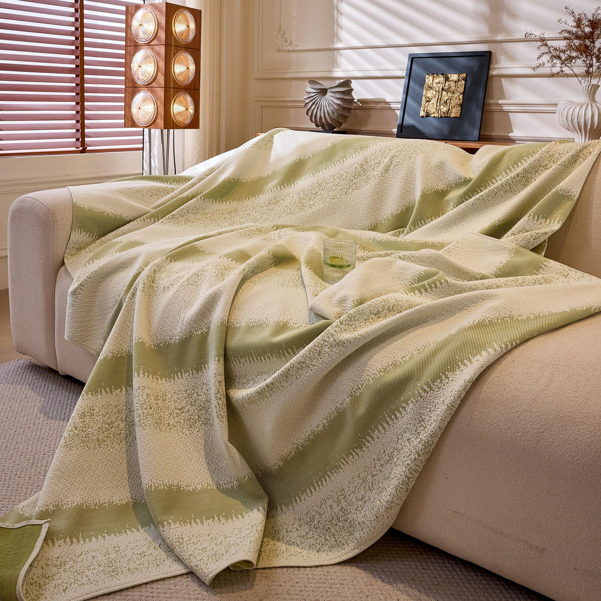 Modern Striped Sofa Throw Blanket, Lightweight Couch Cover for Summer Seating