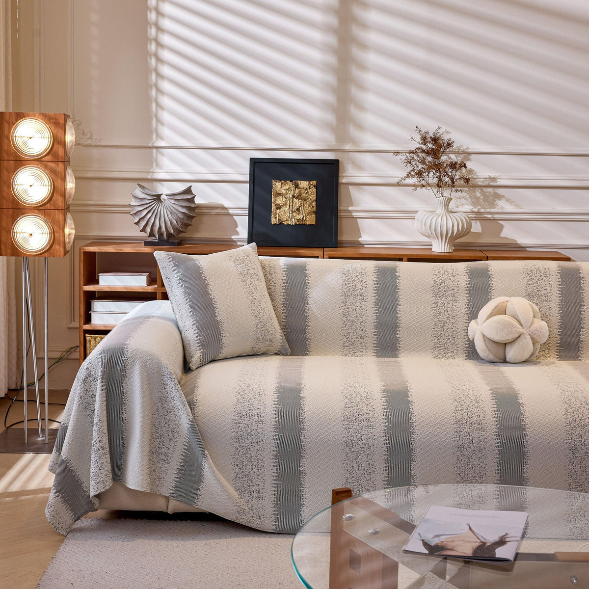 Modern Striped Sofa Throw Blanket, Lightweight Couch Cover for Summer Seating