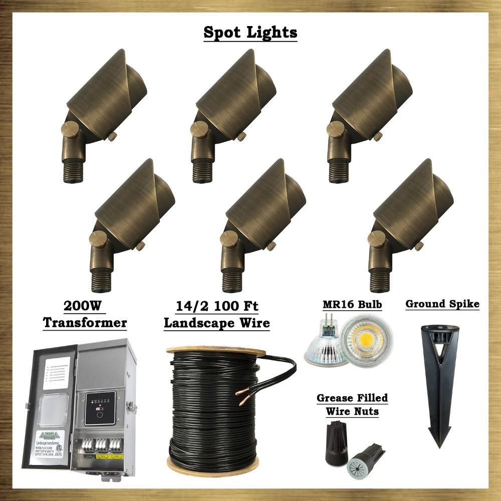 Brass LED Spot Light Kit: (6) Brass Spotlights, All Necessary Components