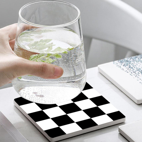 Black and White Diatomaceous Earth Coaster with Cork Bottom – Eco-Friendly, Non-Slip Drink Mat