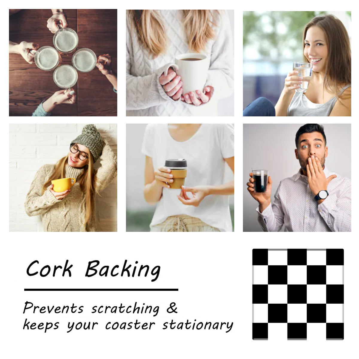 Black and White Diatomaceous Earth Coaster with Cork Bottom – Eco-Friendly, Non-Slip Drink Mat