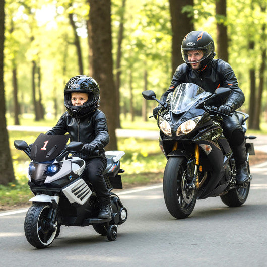 6V Kids Motorcycle with Headlights Music and Detachable Training Wheels-White