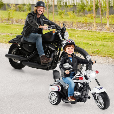 6V Powered Toddler 3-Wheel Motorbike Ride On Toy with Horn and Headlight-Black and White