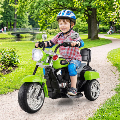6V Powered Toddler 3-Wheel Motorbike Ride On Toy with Horn and Headlight-Green