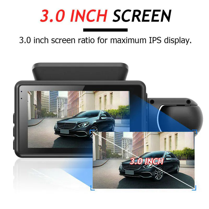 3-Inch Dual Lens 1080P Car Dash Cam 360° Recording
