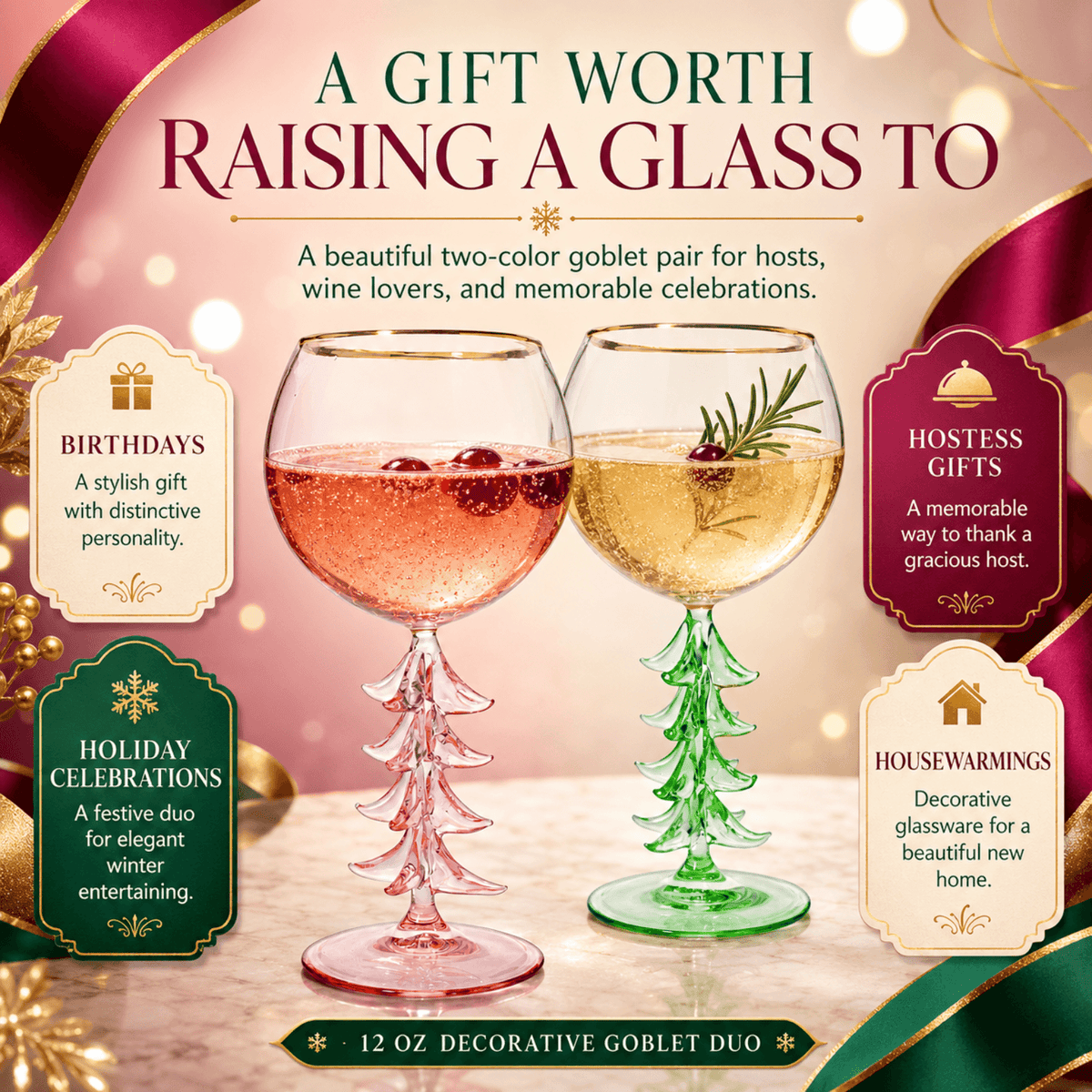 Natale Stemmed Wine Glassware, Set of 2
