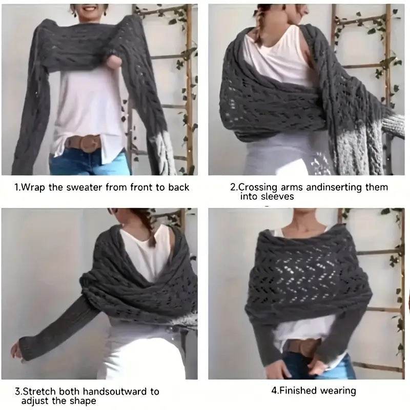 Bohemian Braided Crochet Sweater Scarf with Sleeves for Women
