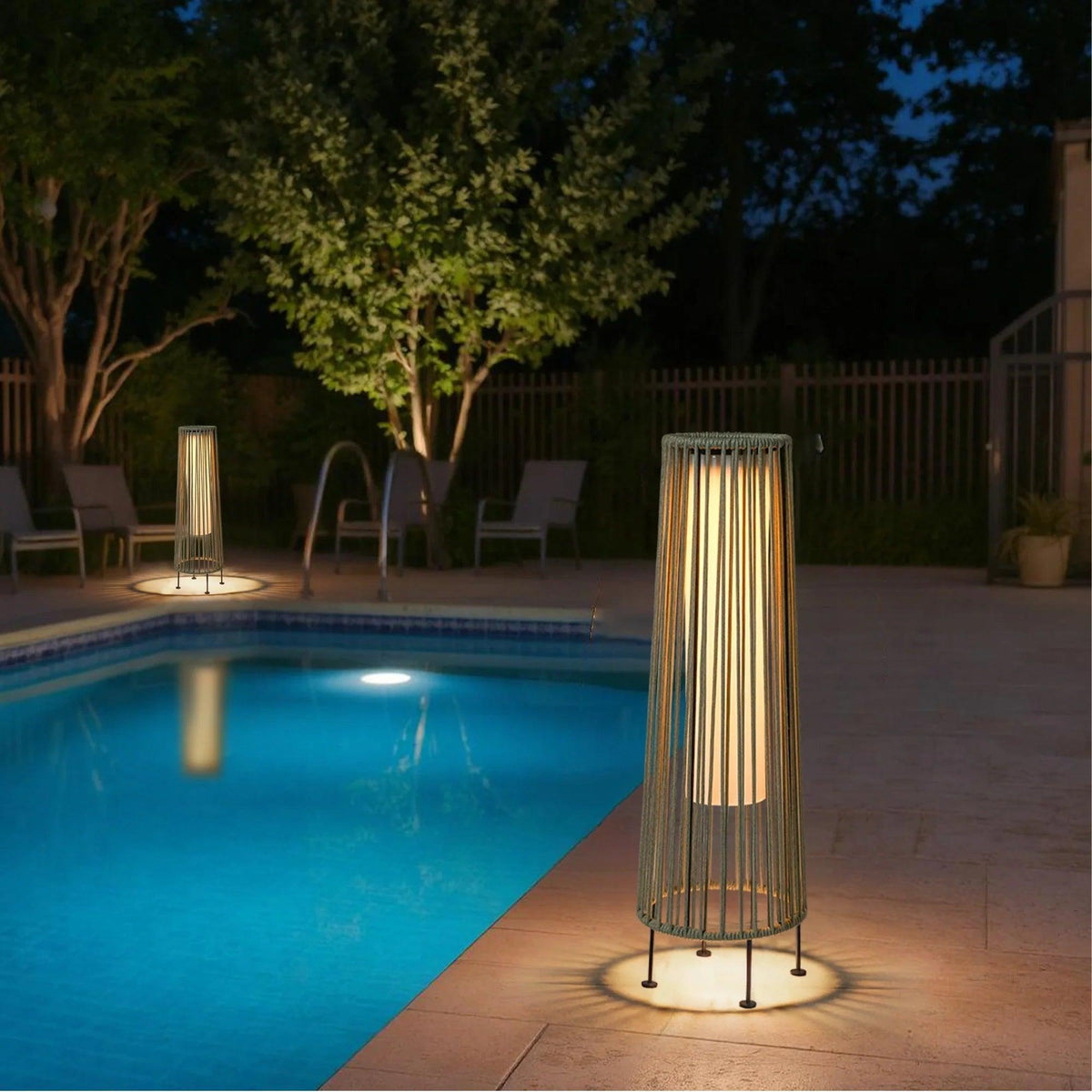2 Piece Solar Powered Lantern Wicker Solar Patio Lamp Grey