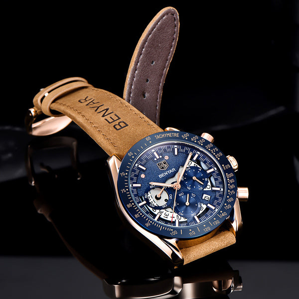 New Men Luxury Watches Leather Strap Waterproof Sport Quartz Chronograph Military Watch Men Clock