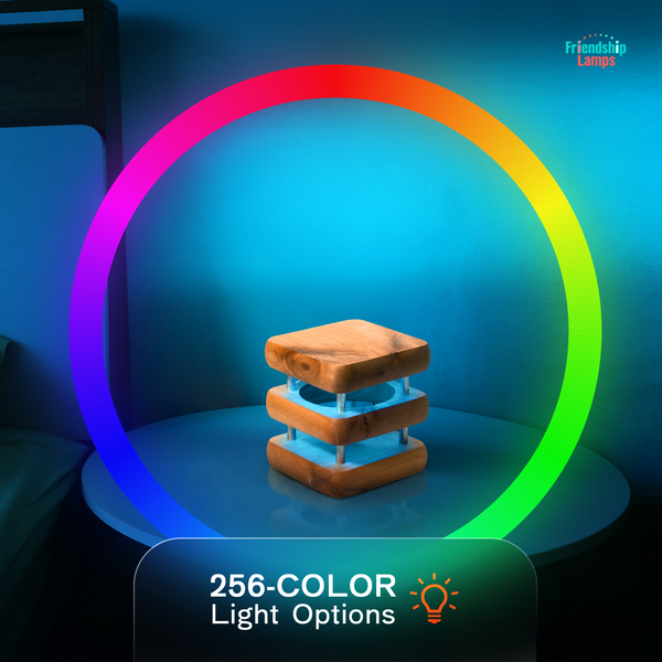 Mini Square Mid-Century Design Natural Friendship Lamp – Compact Retro Wi-Fi Touch Lamp for Connection