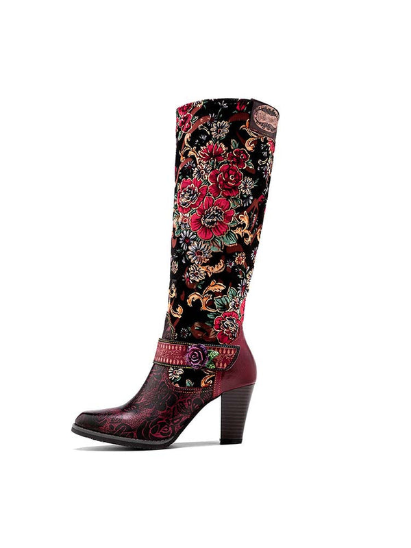 Handmade Floral Embossed Embroidery Elegant Boots