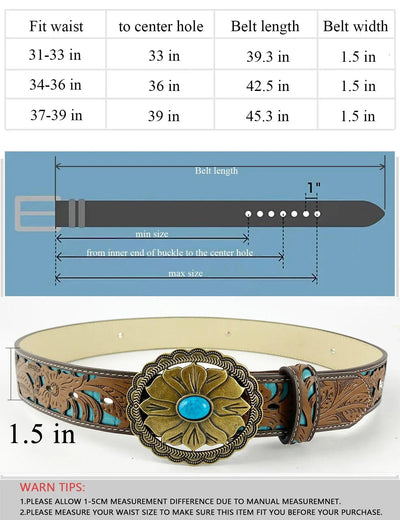 TOPACC Western Turquoise Belts - Turquoise Flower Belt Buckle Copper/Bronze