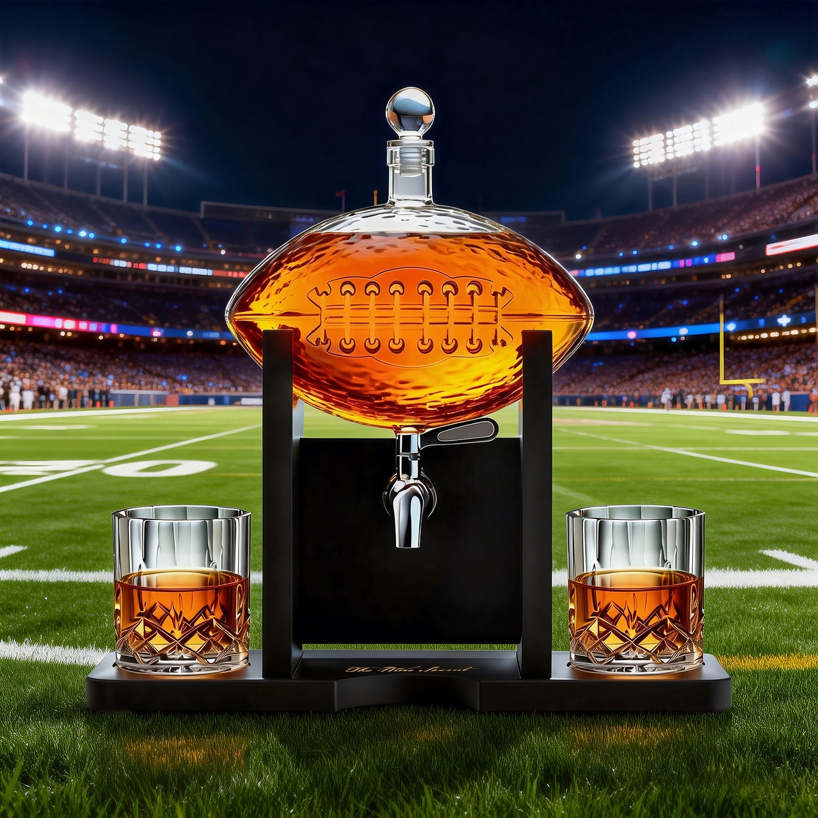 Football Decanter with 2 Whiskey & Wine Glasses & Chillers - For Office, Home or Party - Gift for Husband, Father's day, Men, Sports Lover - Liquor, Scotch & Bourbon 1400ml, NFL, Superbowl, Gifts Decorations
