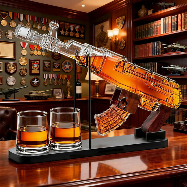 Gifts for Men Dad, Guns Whiskey Decanter Set for Men - Gun Decanter, Detachable Magazine & 2 Bullet Shot Glasses, Liquor Dispenser for Bar, Cool Anniversary Birthday Military Present Ideas