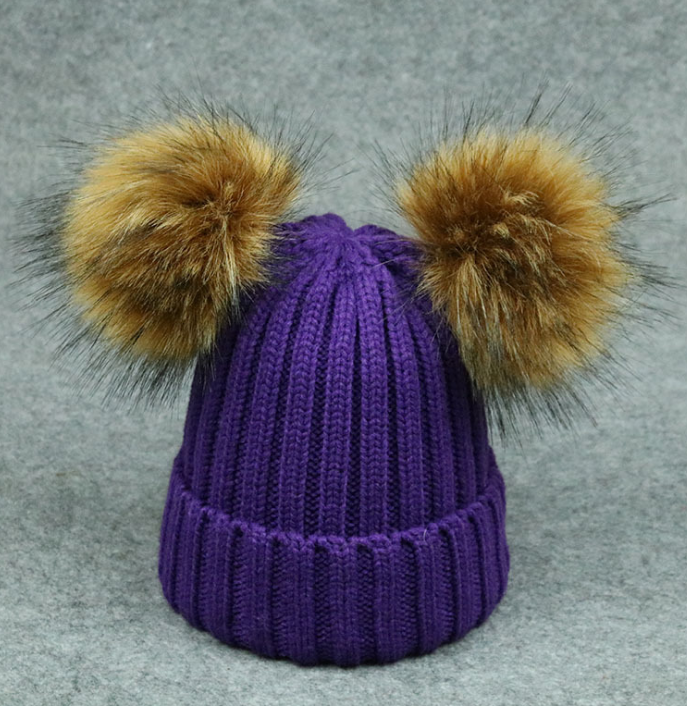 Modern Trend Children's Winter Toddler Baby Kids hat Cap With Two Double Pompom Ears Funny Hat