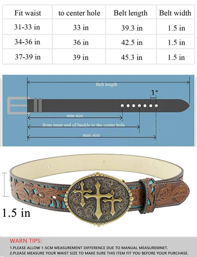 TOPACC Western Turquoise Belts - Three Cross Belt Buckle Copper/Bronze