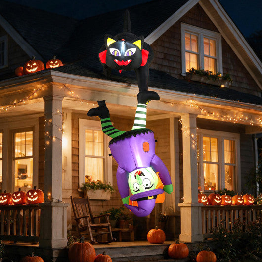 6.2 FT Halloween Hanging Inflatable Witch and Black Cat with LED Lights