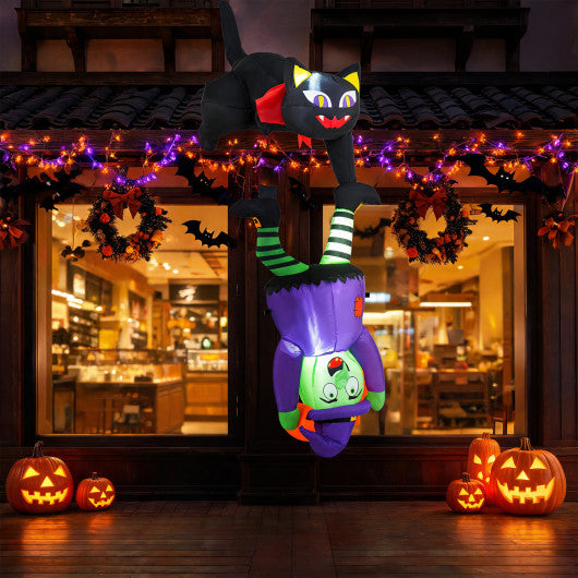 6.2 FT Halloween Hanging Inflatable Witch and Black Cat with LED Lights