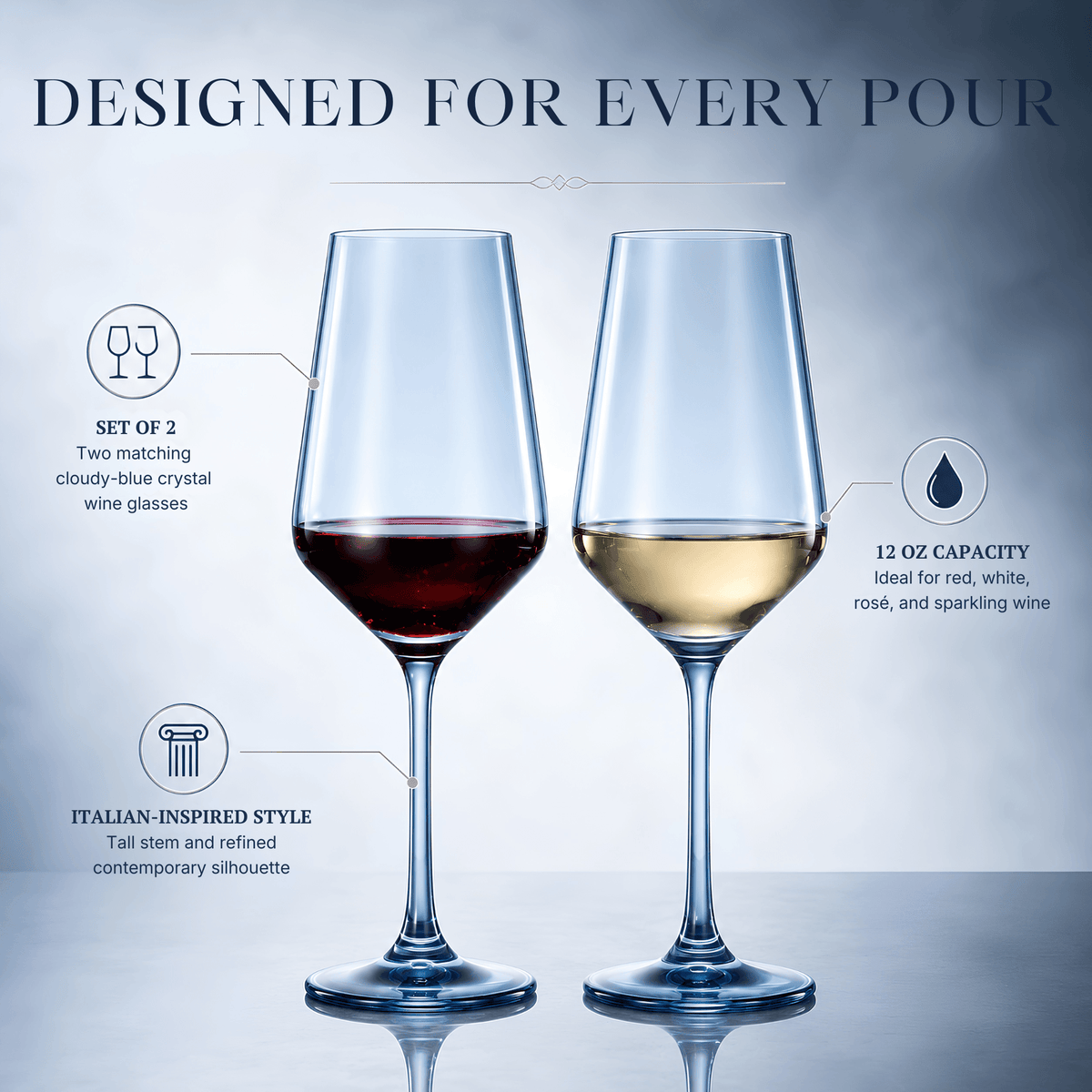 Tonal Stemmed Wine Glassware, Cloudy Blue, Set of 2