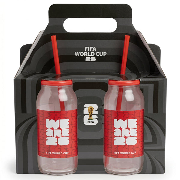 FIFA World Cup Trophy Set of 2 Glass Sippers with Lid and Straw