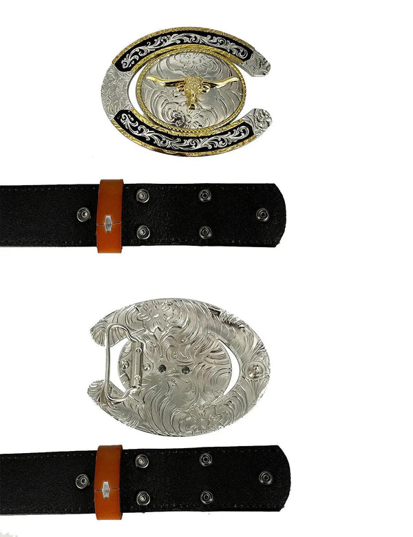 TOPACC Two Tone Horseshoe Longhorn Bull Buckle - Gifts for You 'n Me