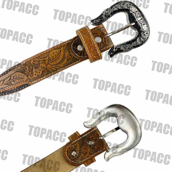 TOPACC Western Super Concho Silver Longhorn Cow Bull Brown Country Belts Genuine Leather - Gifts for You 'n Me