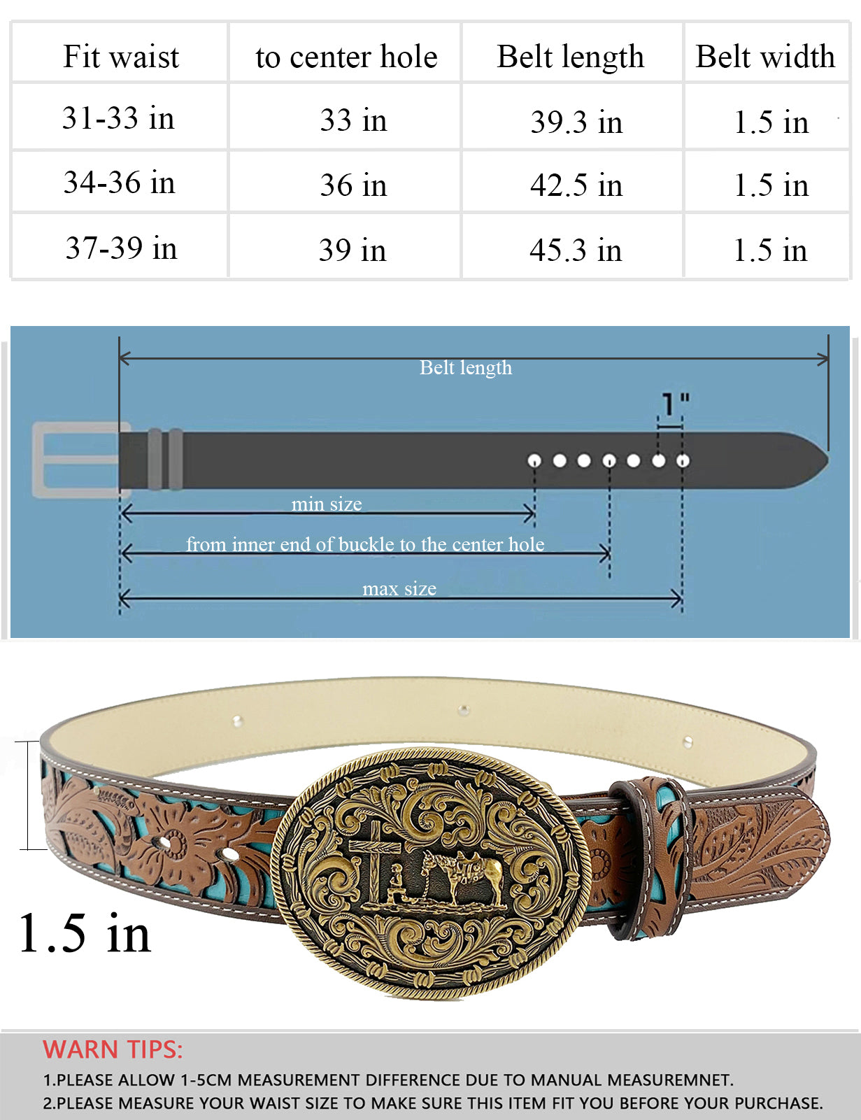 TOPACC Western Turquoise Belts - Horse Cross Sword Horse Belt Buckle Copper/Bronze
