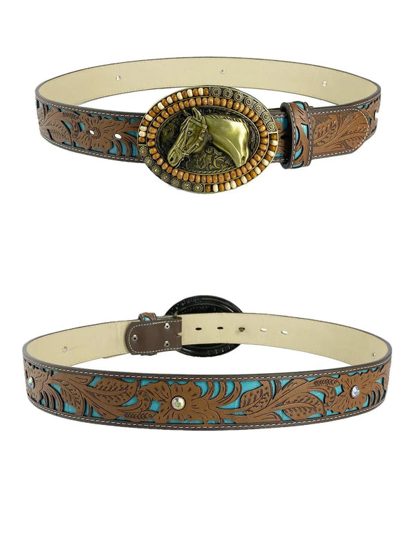 TOPACC Western Turquoise Belts - Oval Wood Beads Horse Belt Buckle - Gifts for You 'n Me