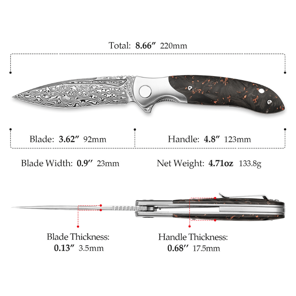 Requiem VG10 Ultralight Damascus Folding Pocket Knife with Titanium & Carbon Fiber Handle