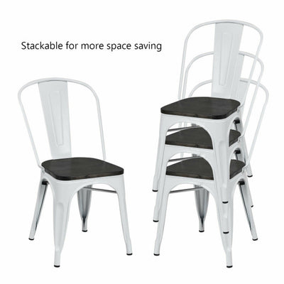 4 Pieces Tolix Style Metal Dining Side Chair Stackable Wood Seat-White