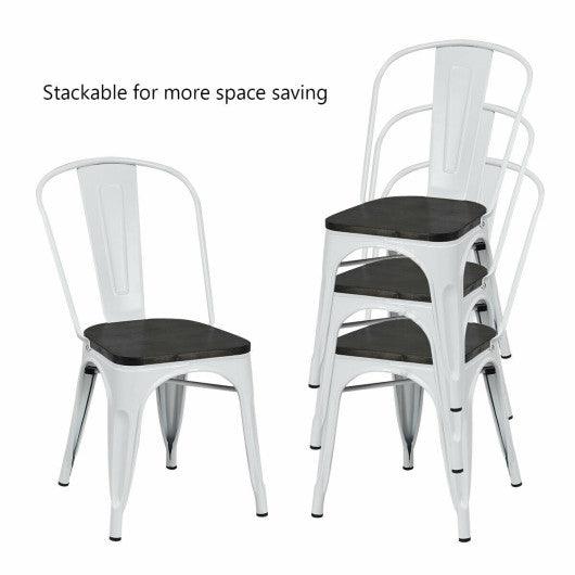4 Pieces Tolix Style Metal Dining Side Chair Stackable Wood Seat-White