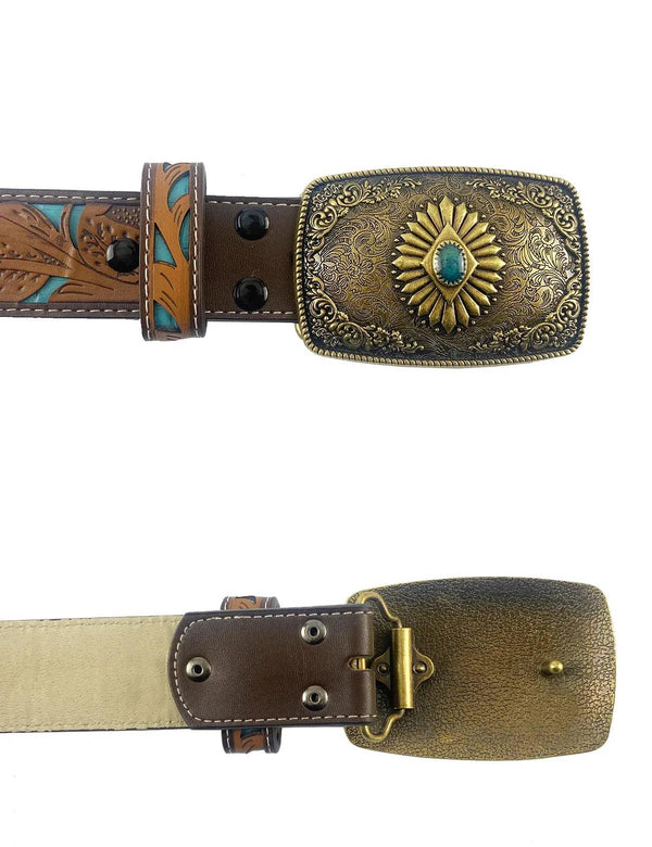 TOPACC Western Square Turquoise Cowboy Cowgirl Belt Buckle Copper/Bronze - Gifts for You 'n Me