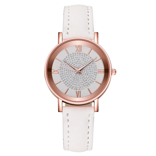 Womens Watches Bracelet Set Starry Sky Ladies Watch Casual Leather Student Quartz Wristwatch Luxury Fashion Minimalist Leather Strap Dress Analogue Quartz Round Elegant Watch