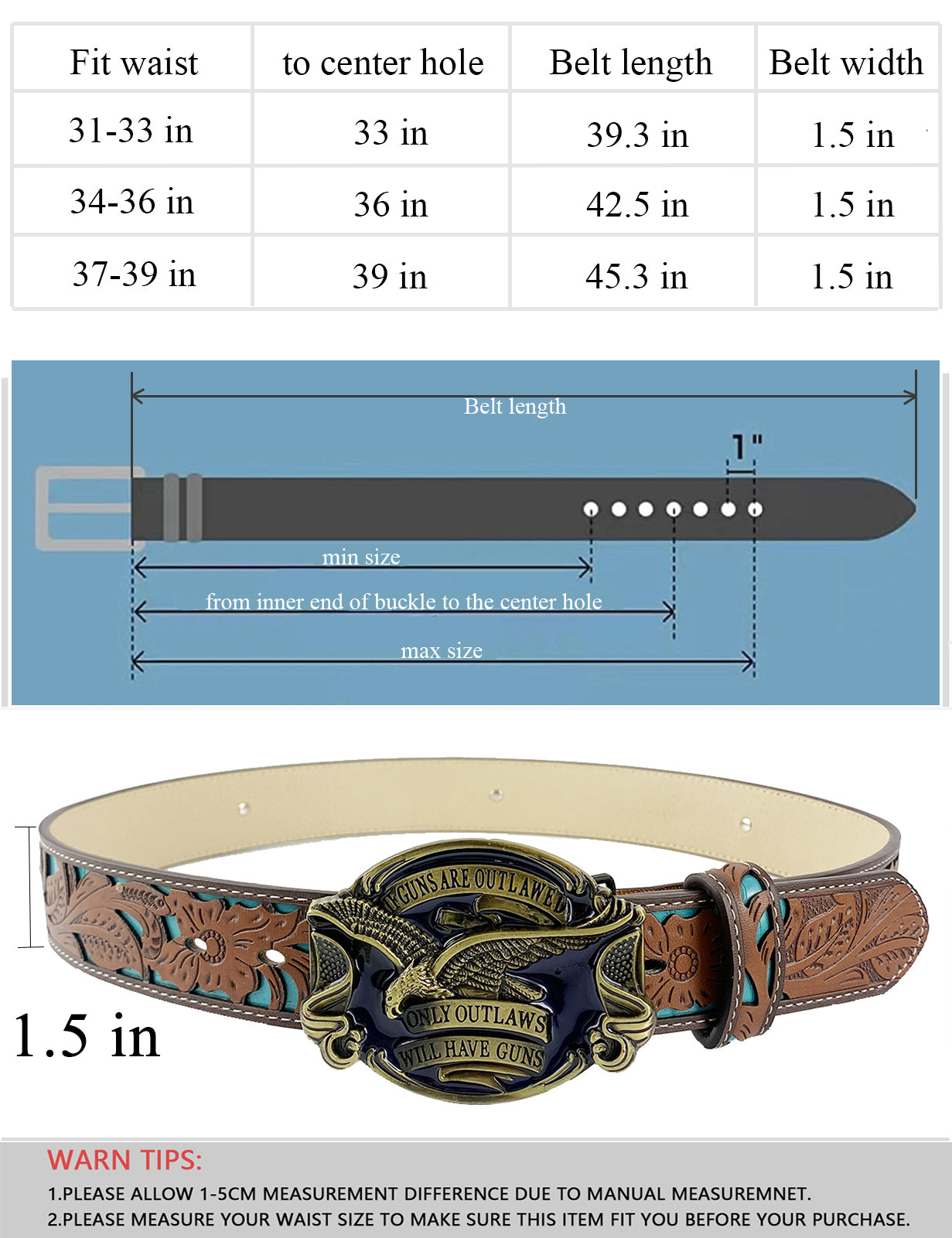 TOPACC Western Turquoise Belts - Eagle Belt Buckle