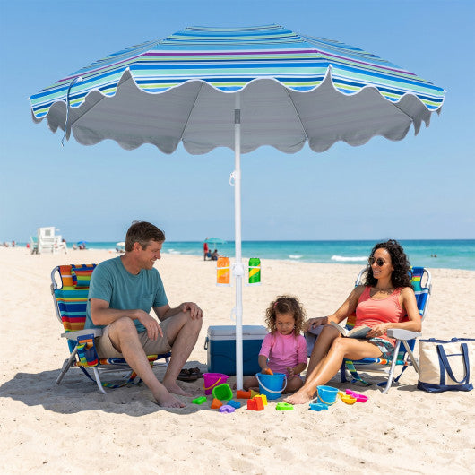 6.5 FT Beach Umbrella UPF 50+ with Sand Anchor for Garden Pool Backyard-Blue