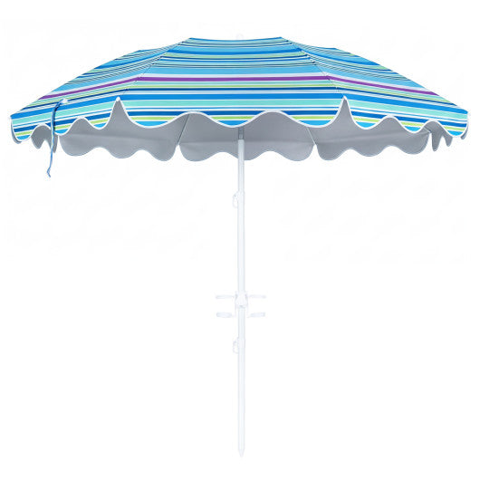 6.5 FT Beach Umbrella UPF 50+ with Sand Anchor for Garden Pool Backyard-Blue