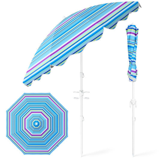 6.5 FT Beach Umbrella UPF 50+ with Sand Anchor for Garden Pool-Blue