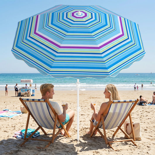 6.5 FT Beach Umbrella UPF 50+ with Sand Anchor for Garden Pool-Blue