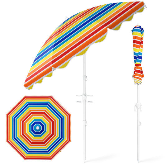 6.5 FT Beach Umbrella UPF 50+ with Sand Anchor for Garden Pool-Color