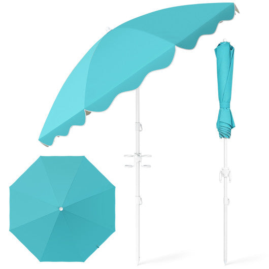 6.5 FT Beach Umbrella UPF 50+ with Sand Anchor for Garden Pool-Turquoise