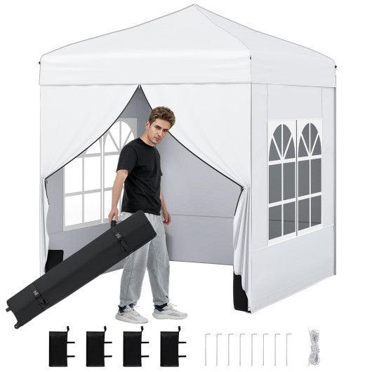 6.5 x 6.5 FT Pop up Canopy Tent with 4 Sidewalls and Wheeled Bag-white