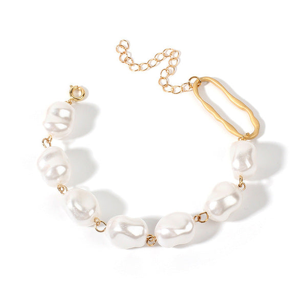 New Handmade Imitation Pearls Gold Metal Link Chain Bracelets for Women Girl Summer Party Luxury Jewelry Gift
