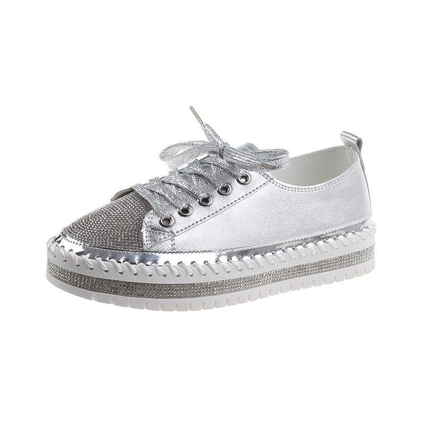 Womens Leopard Sneakers Women Canvas Shoes Leisure Lace-Up Sneakers Rhinestone Shiny Flat Charming Shoes Platform Leisure Low Sneakers