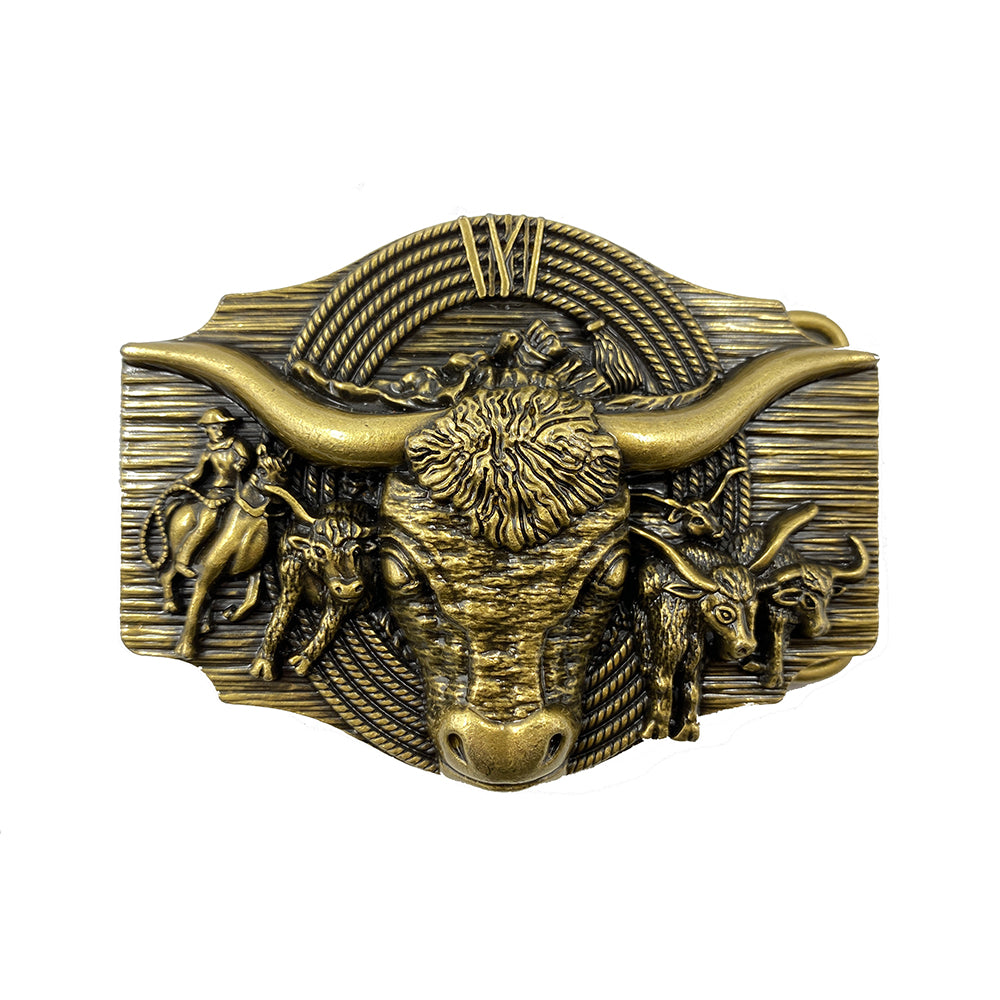 TOPACC Western Longhorn Cow Belt Buckle Horseback Riding Copper/Bronze